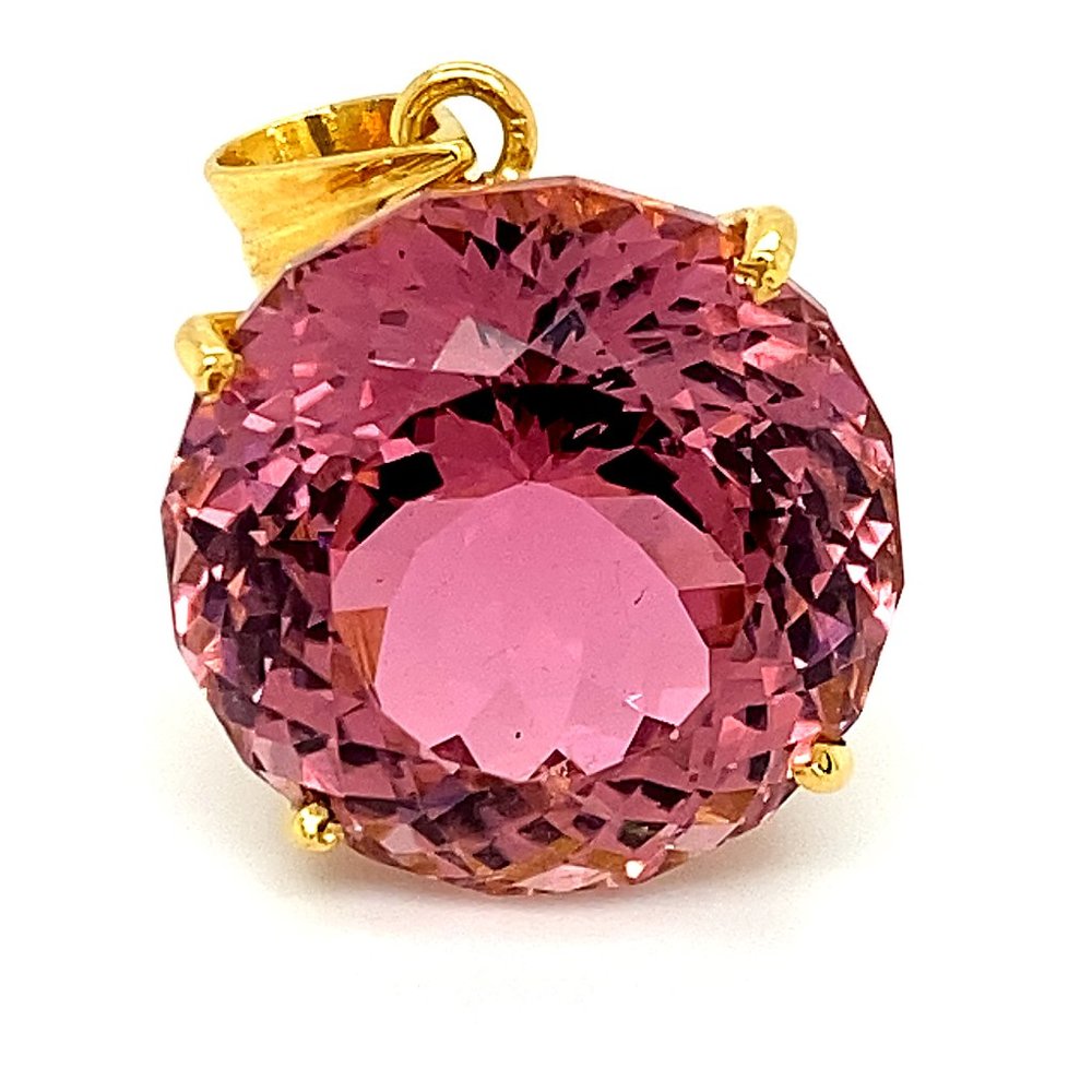 GIA Pink Tourmaline 26.70ct Solid 18K Gold Pendant